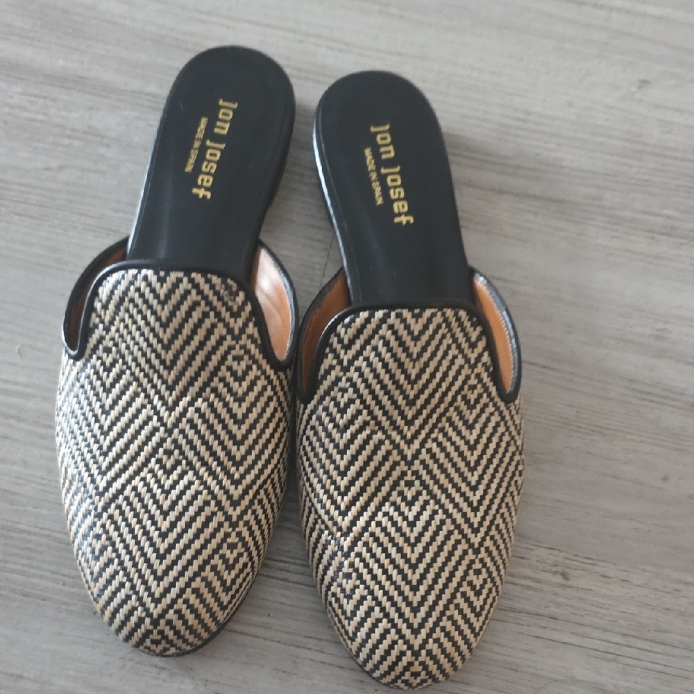 Jon Josef Black and Tan Patterned Mules